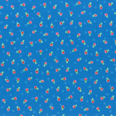 Flower Sugar cotton fabric by Lecien 30971-70 Small Rosebuds on Blue