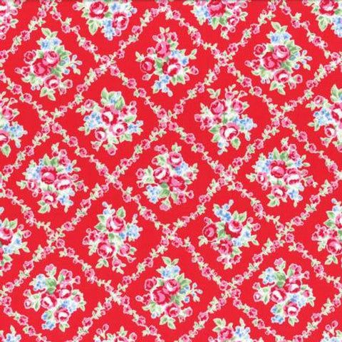 Flower Sugar cotton fabric by Lecien 31269-30 Floral on Red