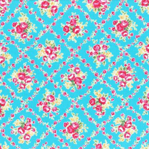 Flower Sugar cotton fabric by Lecien 31269-70 Floral on Blue