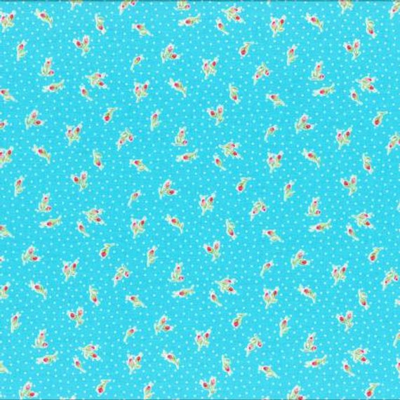 Flower Sugar cotton fabric by Lecien 31271- 77 Tiny Flowers on Blue