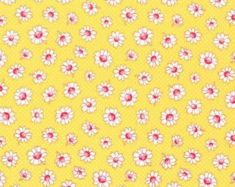 30's Child Smile  cotton retro fabric by Lecien 31281-50 Yellow Floral
