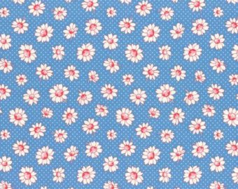 30's Child Smile  cotton retro fabric by Lecien 31281-70 Blue Floral