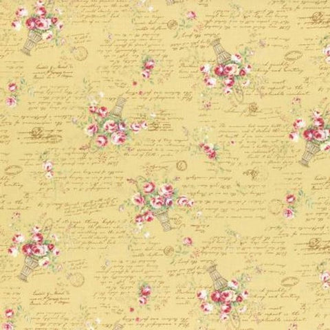 Rococo and Sweet fabric by Lecien 31363-50 Rose Baskets Golden Yellow