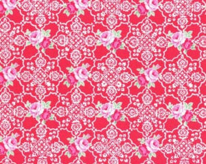 Flower Sugar cotton fabric by Lecien 31377-30 Roses and Lace in Red