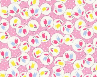 30's Child Smile  cotton retro fabric by Lecien 31442-20 Floral on Pink