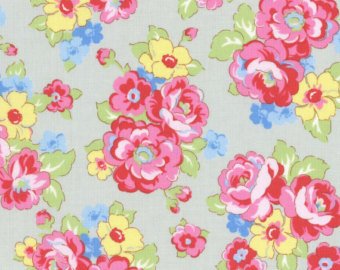30's Child Smile  cotton retro fabric by Lecien 31444-90 Gray Floral