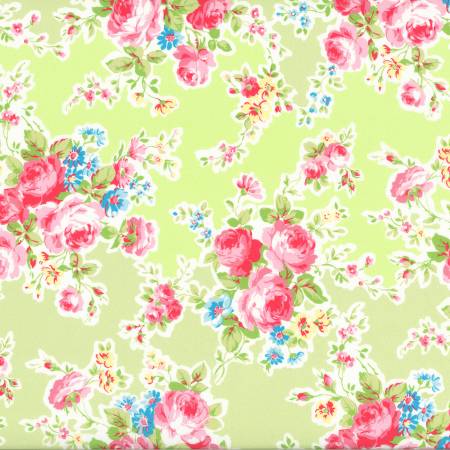 Antique Flower In Pastel by Lecien Cotton Fabric 35070-50 Roses on Yellow