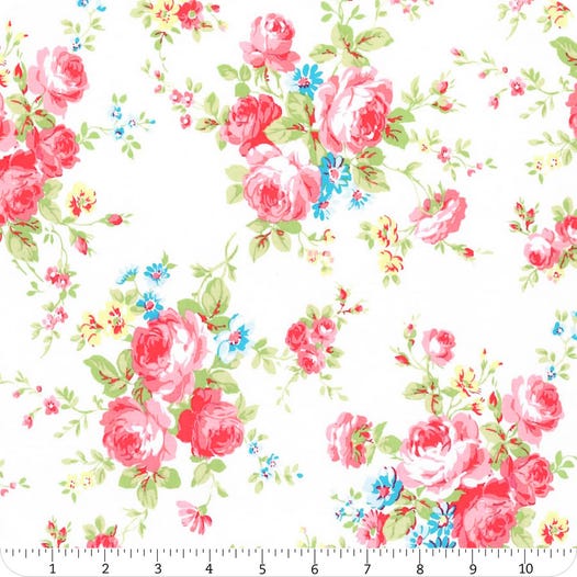 Antique Flower In Pastel by Lecien Cotton Fabric 35070-10 Roses on White