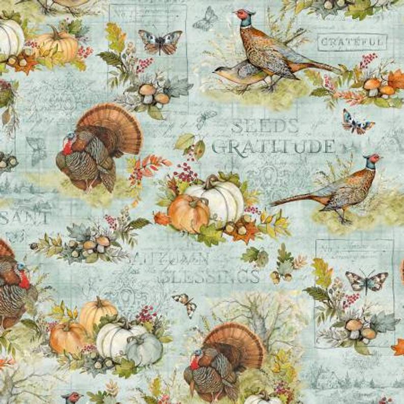 Seeds of Gratitude cotton fabric by Wilmington Prints   39655-478 blue