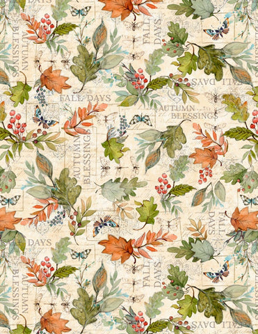 Seeds of Gratitude cotton fabric by Wilmington Prints   39656-287 Leaves on Brown