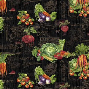 Black Veggie Toss Farmer's Market  Cotton Fabric by Studio E 4452-99