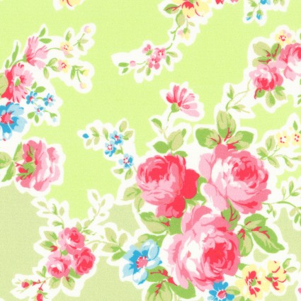 Antique Flower In Pastel by Lecien Cotton Fabric 35070-60 Roses on Green