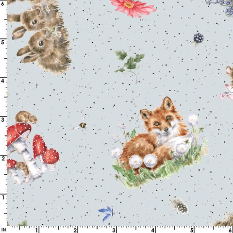 Bramble Patch Cotton Fabric by Maywood Studios 10103-B Tossed Animals Blue Gray