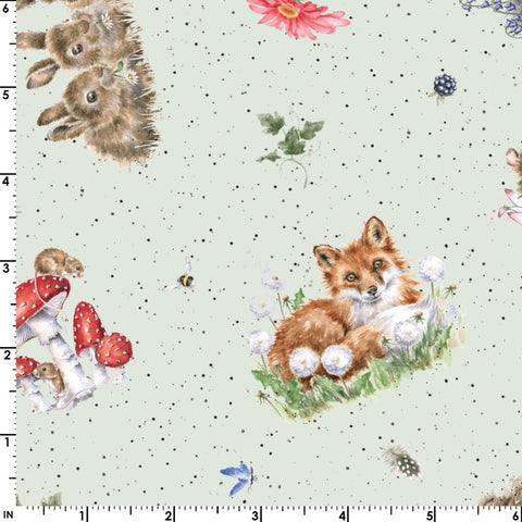 Bramble Patch Cotton Fabric by Maywood Studios 10103-G Tossed Animals Green