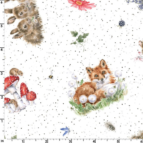 Bramble Patch Cotton Fabric by Maywood Studios 10103-W Tossed Animals White