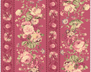 Mary Rose cotton fabric by Quilt Gate MR2140-12D  Floral Stripe Red