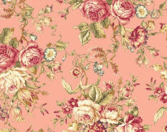 Amelia cotton fabric by Quilt Gate MR2170-11B Roses on Peachy Pink