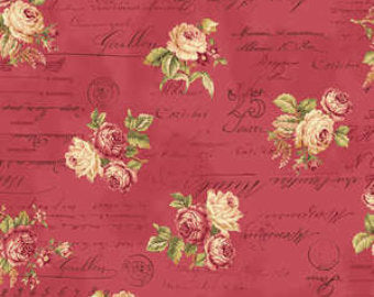 Amelia cotton fabric by Quilt Gate MR2170-13E Roses Postage on Red