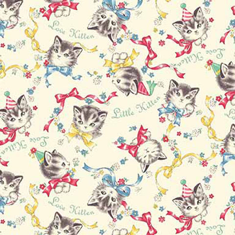 Little World 2021 cotton fabric by Quilt Gate LW2010-12A Kittens on cream