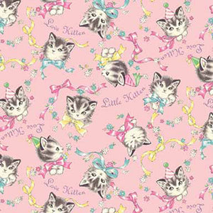 Little World 2021 cotton fabric by Quilt Gate LW2010-12B Kittens on pink