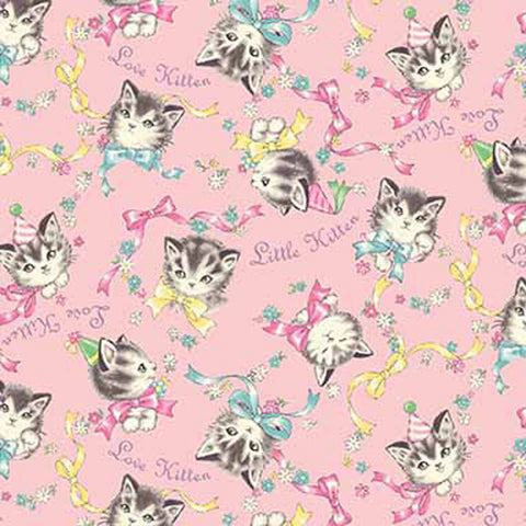 Little World 2021 cotton fabric by Quilt Gate LW2010-12B Kittens on pink