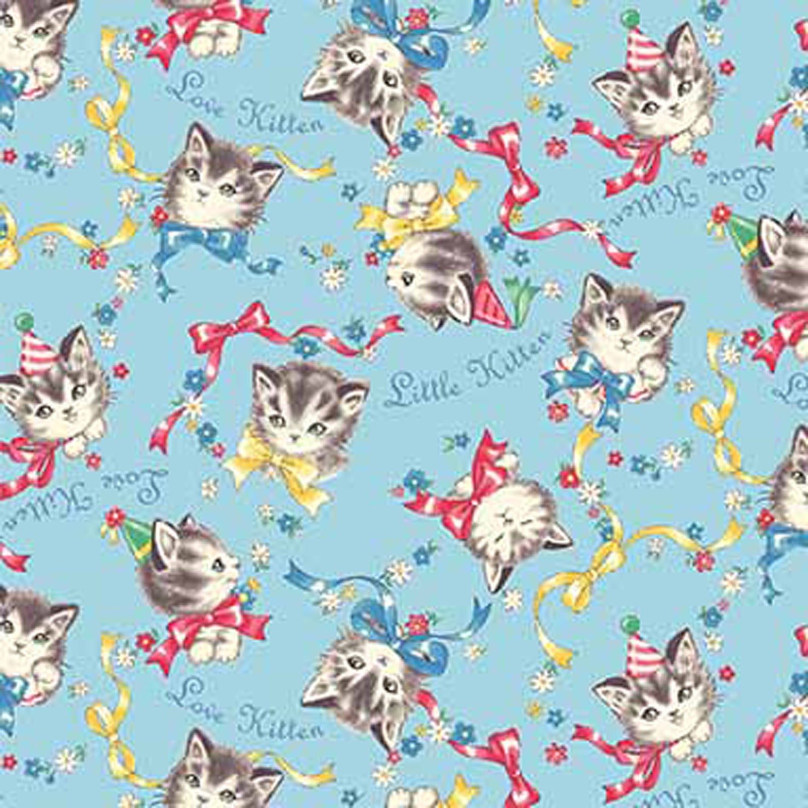 Little World 2021 cotton fabric by Quilt Gate LW2010-12C Kittens on Blue