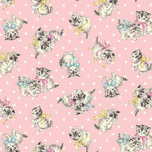 Little World 2021 cotton fabric by Quilt Gate LW2010-13B Kittens on pink