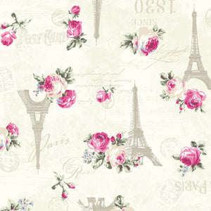 Ruru Rose Bouquet in Paris cotton fabric by Quilt Gate Ru2370-12A Eiffel Tower Roses on Cream