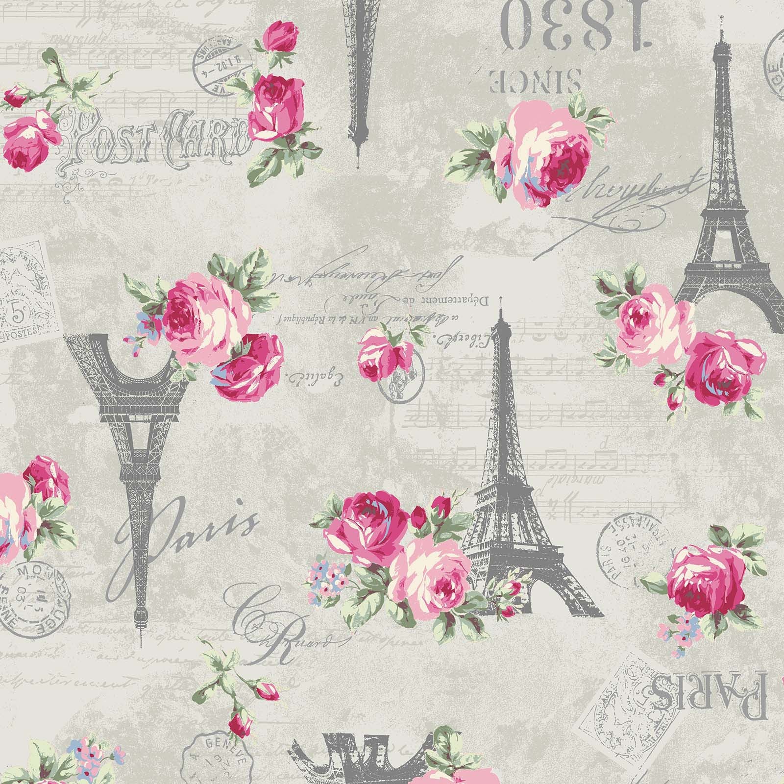 Ruru Rose Bouquet in Paris cotton fabric by Quilt Gate Ru2370-12B Eiffel Tower Roses on Gray