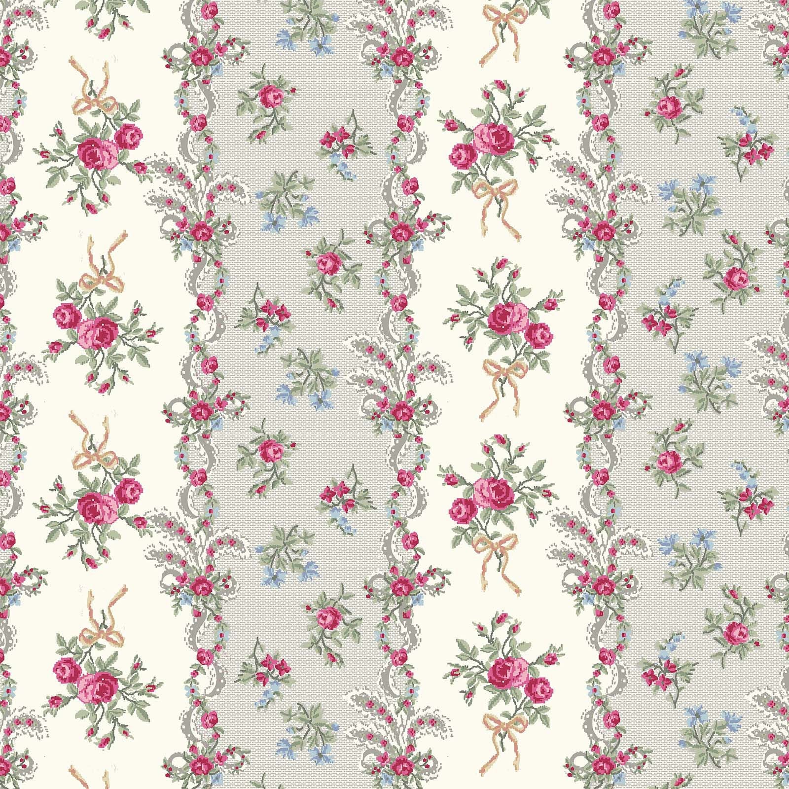 Ruru Rose Bouquet in Paris cotton fabric by Quilt Gate Ru2370-13B Rose Stripes Cream