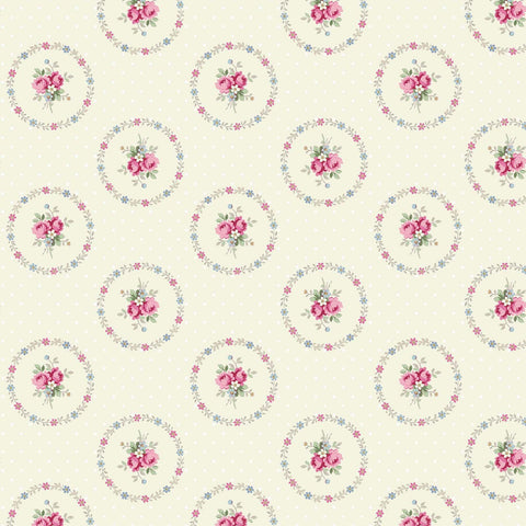 Ruru Rose Bouquet in Paris cotton fabric by Quilt Gate Ru2370-14A Circles of Roses on Cream