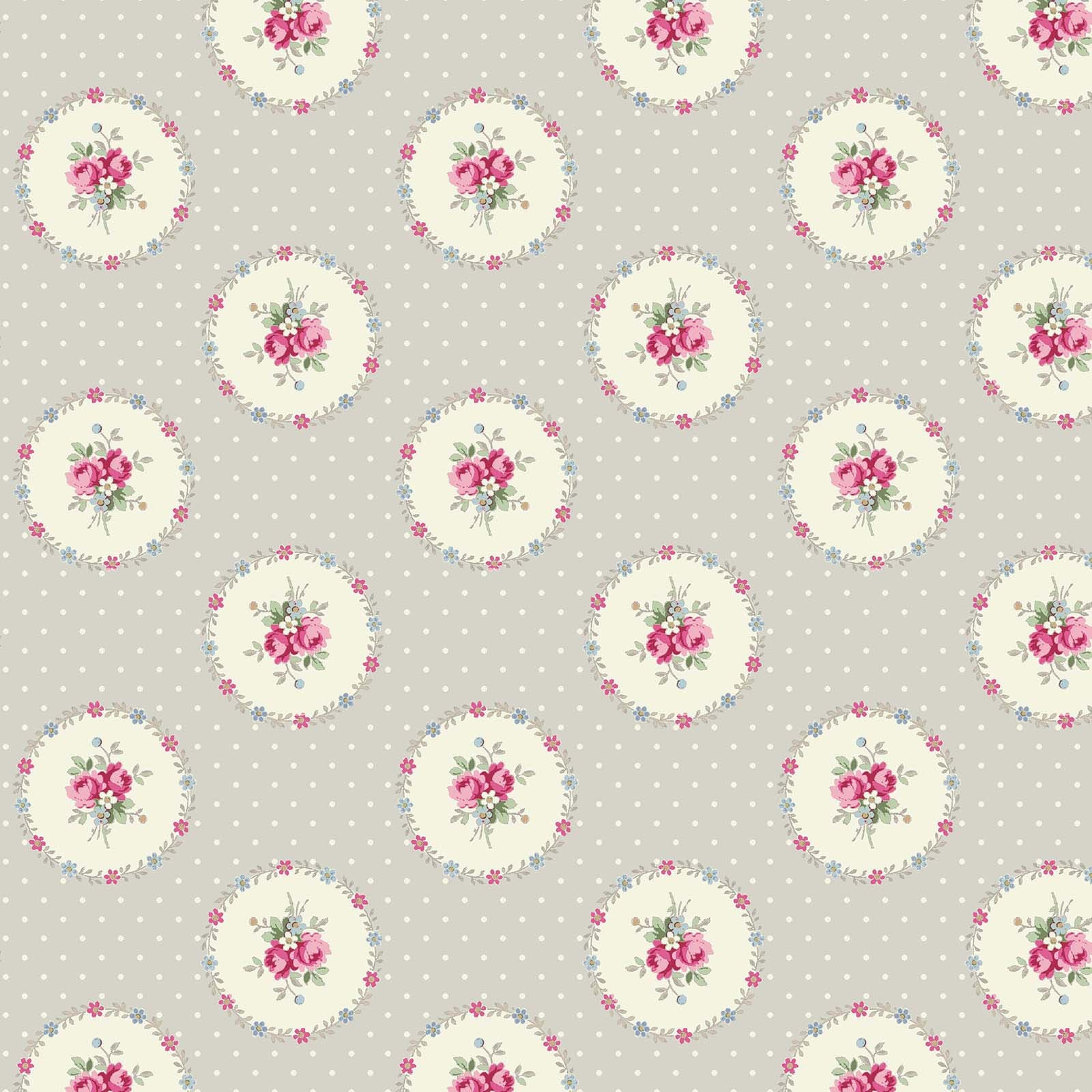 Ruru Rose Bouquet in Paris cotton fabric by Quilt Gate Ru2370-14B Circles of Roses on Gray