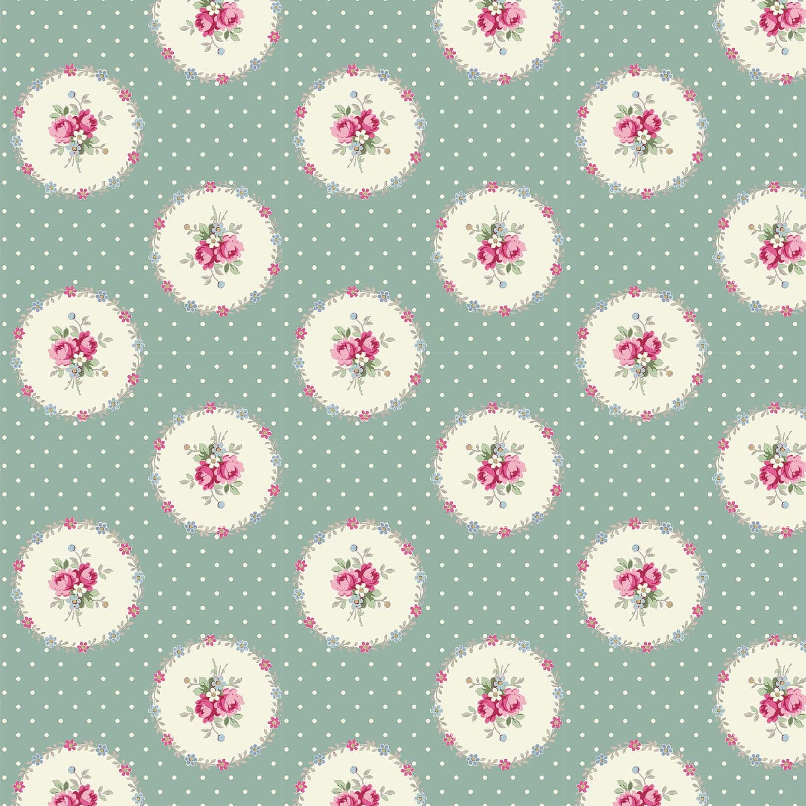 Ruru Rose Bouquet in Paris cotton fabric by Quilt Gate Ru2370-14D Circles of Roses on Green