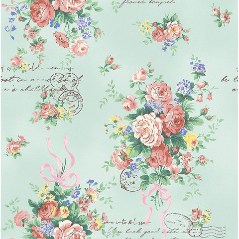 Blooming Rose RU2390-11C Large bouqet on mint by Quilt Gate