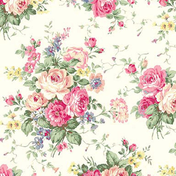 Rose Garden RU2410-11A Large bouqet on cream by Quilt Gate