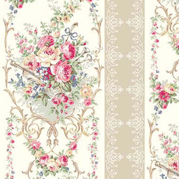 Rose Garden RU2410-12A Floral with Tan Stripe Quilt Gate