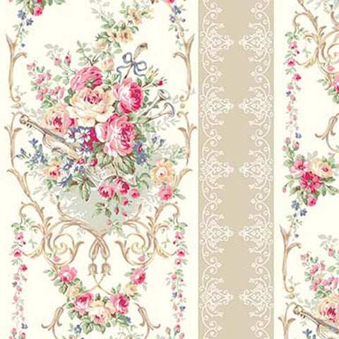 Rose Garden RU2410-12A Floral with Tan Stripe Quilt Gate