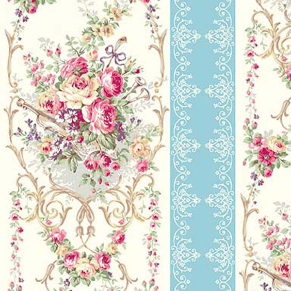 Rose Garden RU2410-12C Floral with Blue Stripe Quilt Gate