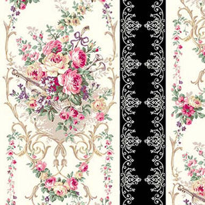Rose Garden RU2410-12E Floral with Black Stripe by Quilt Gate