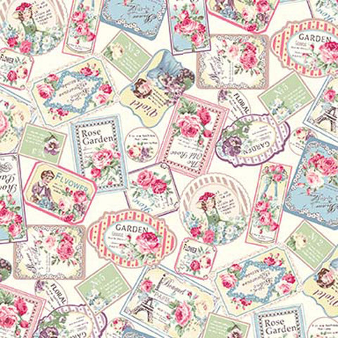 Rose Garden RU2410-13A Vintage Labels on Cream by Quilt Gate