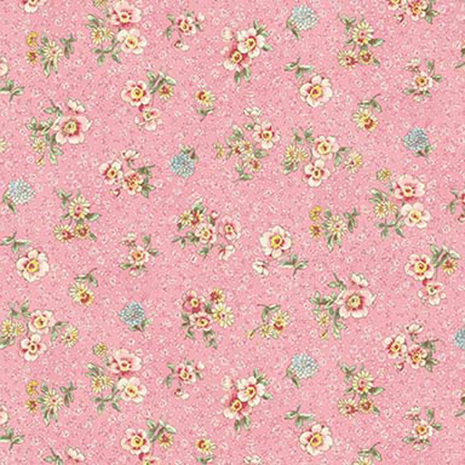 Rose Garden RU2410-14B Vintage Floral on Pink by Quilt Gate