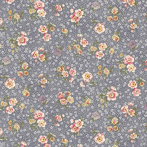 Rose Garden RU2410-14E Vintage Floral on Gray by Quilt Gate