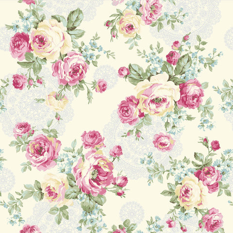 Rose Waltz RuRu Bouquet cotton fabric by Quilt Gate Ru2450-11A Roses on Cream