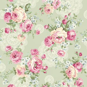 Rose Waltz RuRu Bouquet cotton fabric by Quilt Gate Ru2450-11C Roses on Green