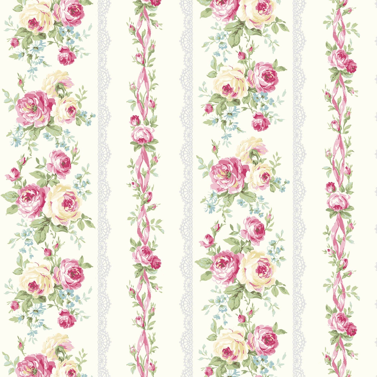 Rose Waltz RuRu Bouquet cotton fabric by Quilt Gate Ru2450-12A Roses and Ribbons on Cream