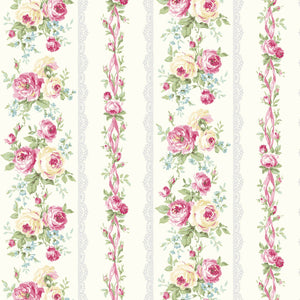 Rose Waltz RuRu Bouquet cotton fabric by Quilt Gate Ru2450-12A Roses and Ribbons on Cream