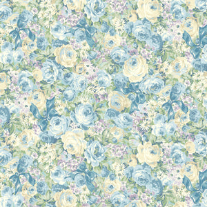 Rose Waltz RuRu Bouquet cotton fabric by Quilt Gate Ru2450-13D Packed Roses Blue