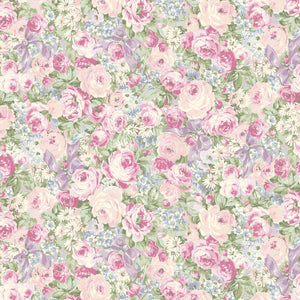 Rose Waltz RuRu Bouquet cotton fabric by Quilt Gate Ru2450-13E Packed Roses Purple