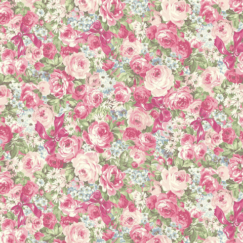 Rose Waltz RuRu Bouquet cotton fabric by Quilt Gate Ru2450-13F Packed Roses Dark Pink