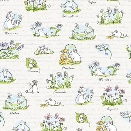Light Khaki Scene  Daisy Daisy  Cotton Fabric by Clothworks Y2652-11